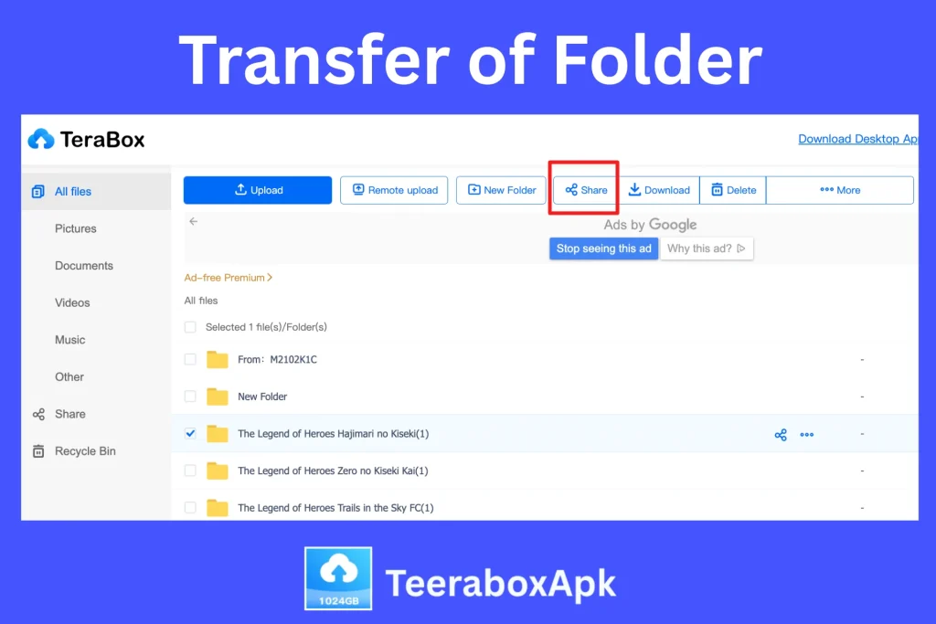 TeraBox MOD APK Transfer of Folder